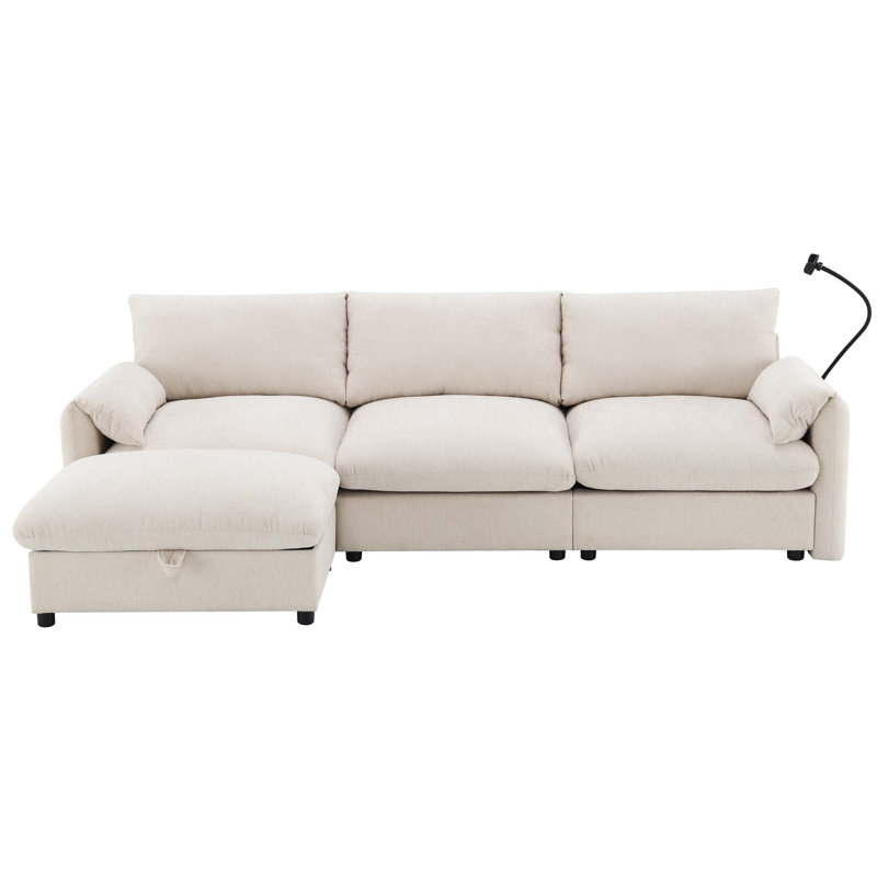 96.5" Chenille Sectional Sofa with Storage Ottoman and Pockets,Adjustable Phone Holder,Wide Seat,4 Seat L Shaped Couch Set,Comfy Sofa with USB Charger for Living Room,Apartment,3 Colors