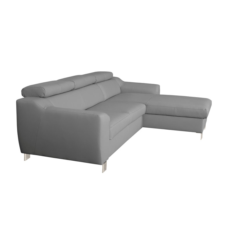 Alford Faux Leather Corner Sofa with Sleeping Function and Storage, Right Hand Facing, Grey