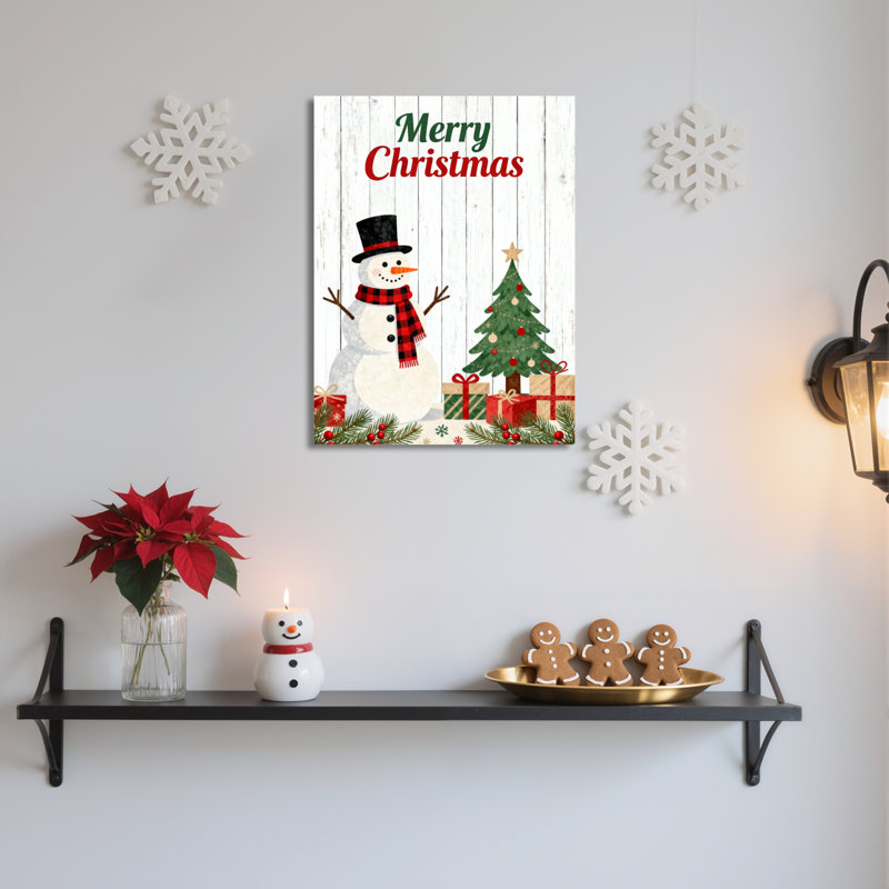 «Merry Snowman», art mural sur toile, H 18 po x l 12 po