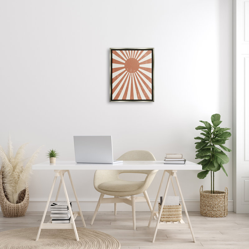 «Vintage Rayed Sun Rays Beaming Weathered Design» par Daphne Polselli, impression sur toile tendue, Encadré gris
