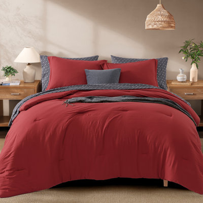 Monbix Full Size Comforter Set - 7 Pieces Bright Red Prewashed Bed in a Bag Full Bedding Sets with Comforters, All Seasons  Soft Comforter Bed Set with Sheets, Pillowcases & Shams
