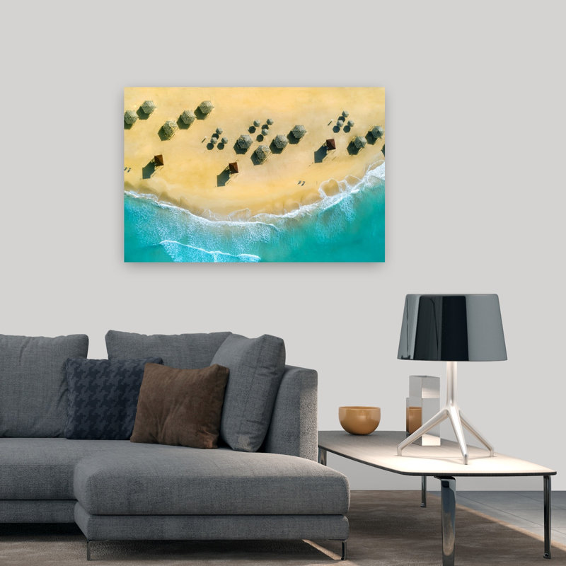 Sable doré turquoise océan, plage paisible, impression d'art mural, H 32 po x l 48 po