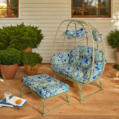 Spacious Patio Lounge Chairs, Pe Rattan Steel Boho Egg Chair For Home