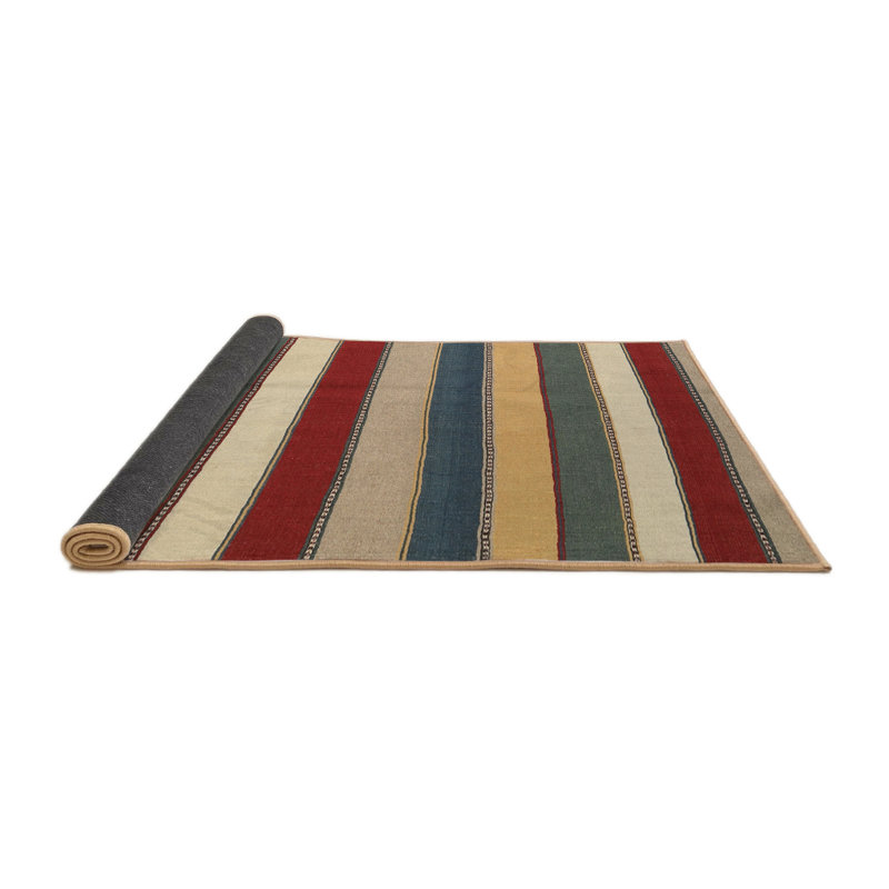 Tapis beige/gris/rouge contemporain, Rond 5 pi