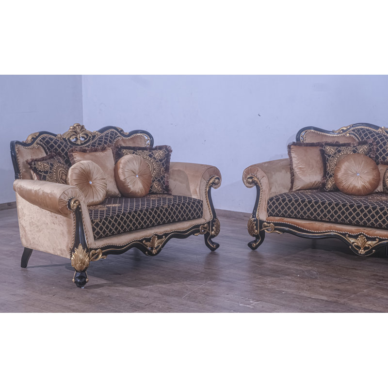 Loveseat, Black/Gold Linen Blend, Brown
