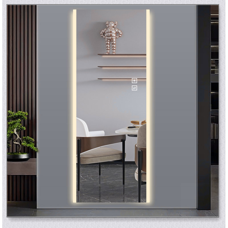 Miroir à DEL 65 x 21 po pleine longueur, miroir sans cadre pleine longueur, miroir mural avec lumière, lumière changeante de trois couleurs, verre antidéflagrant, imagerie haute définition