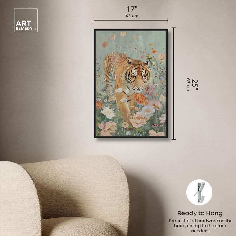 «Tiger Spring», toile par Art Remedy, H 25 po x l 17 po, Cadre noir