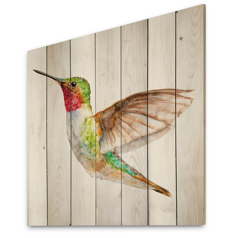 Croquis de colibri - impression traditionnelle sur bois, H 30 po x l 30 po x P 1 po
