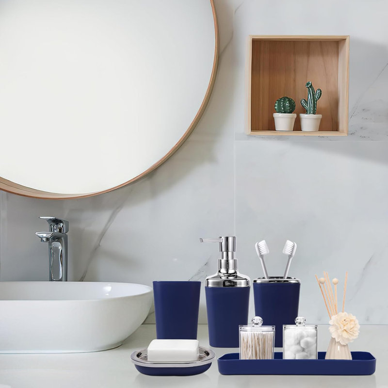Navy Blue Bathroom Accessories Set