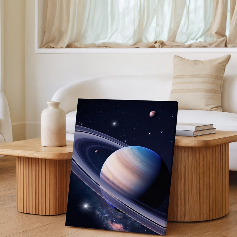 Toile, une superbe scène cosmique mettant en vedette la planète Saturne, art mural en évidence au centre avec son art mural sur toile expansif emblématique