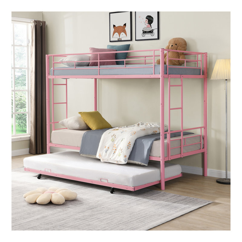 Lit superposé avec couchette METAL - rose, Rose