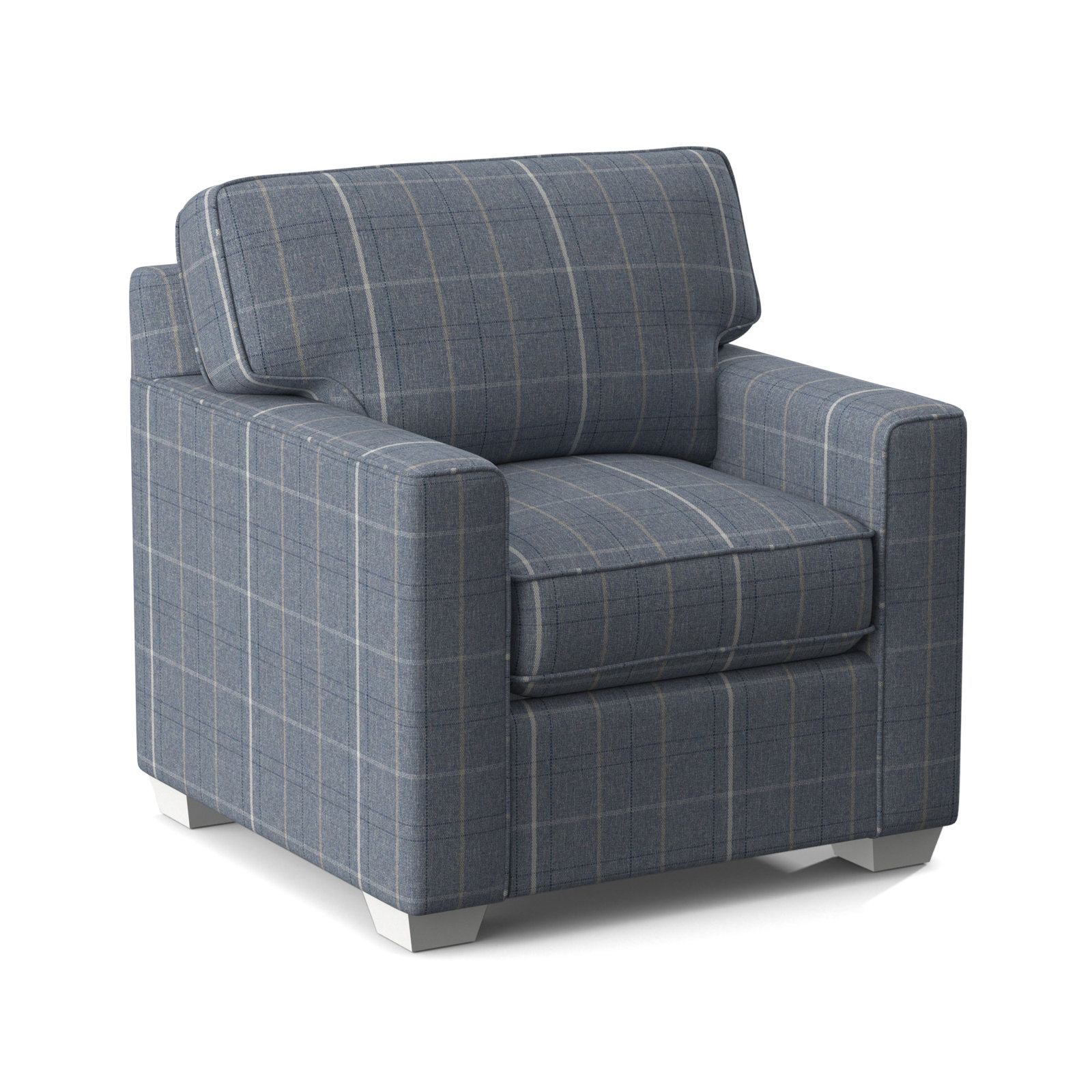 Frye Upholstered Accent Chair, Lapis Plaid; 0126-63, Frost White Finish