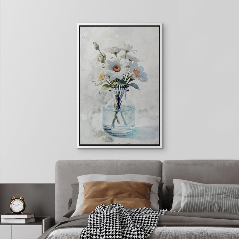 Plante en bouteille, marguerites oranges blanches dans la bouteille, plantes, illustrations modernes, ultra