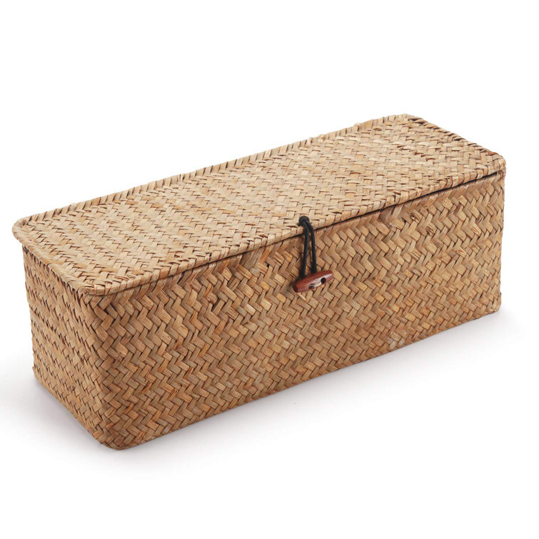 Tank Basket With Lid Woven Toilet Roll Storage Basket With Sections Rectangular(Natural)