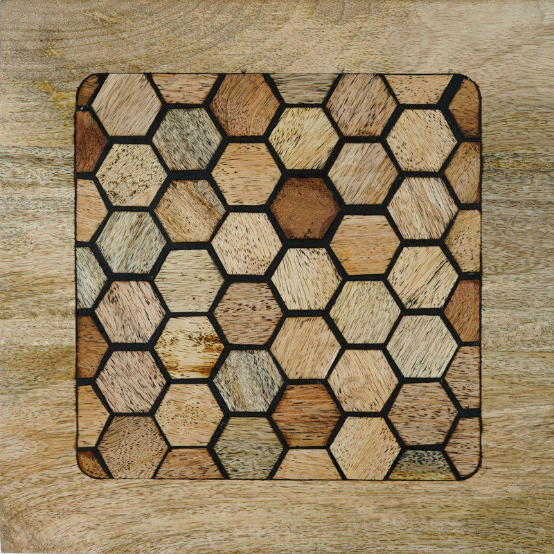 Davisville Solid Mango Wood C Side Table, Modern Industrial Boho with Resin Inlay