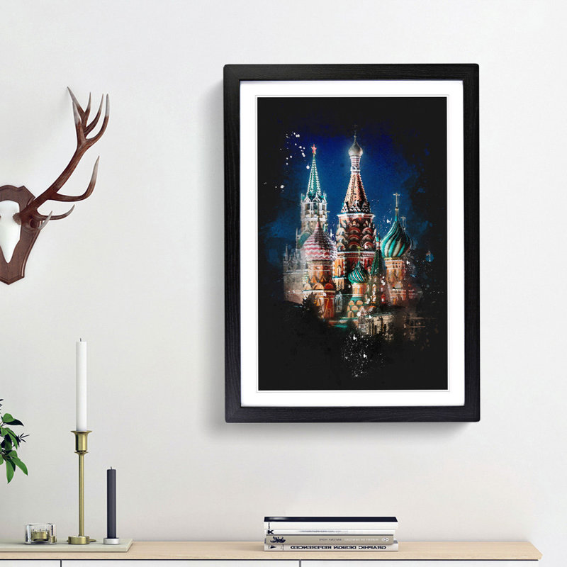 The Kremlin in Moscow Russia - Framed Print, 87cm H x 62cm W x 2cm D, Black Framed
