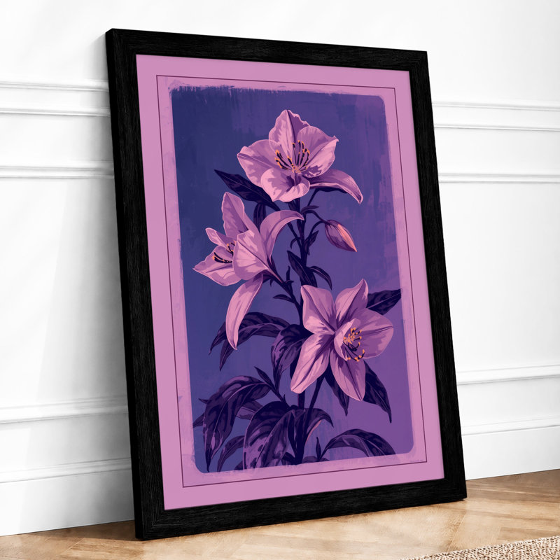 Stem of Three Blooms Botanical - Framed Print, A3 - 42.0 x 29.7 cm, Black