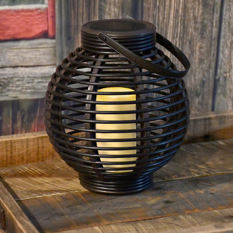 Black Plastic Hanging Solar Basket Lantern with LED Candle