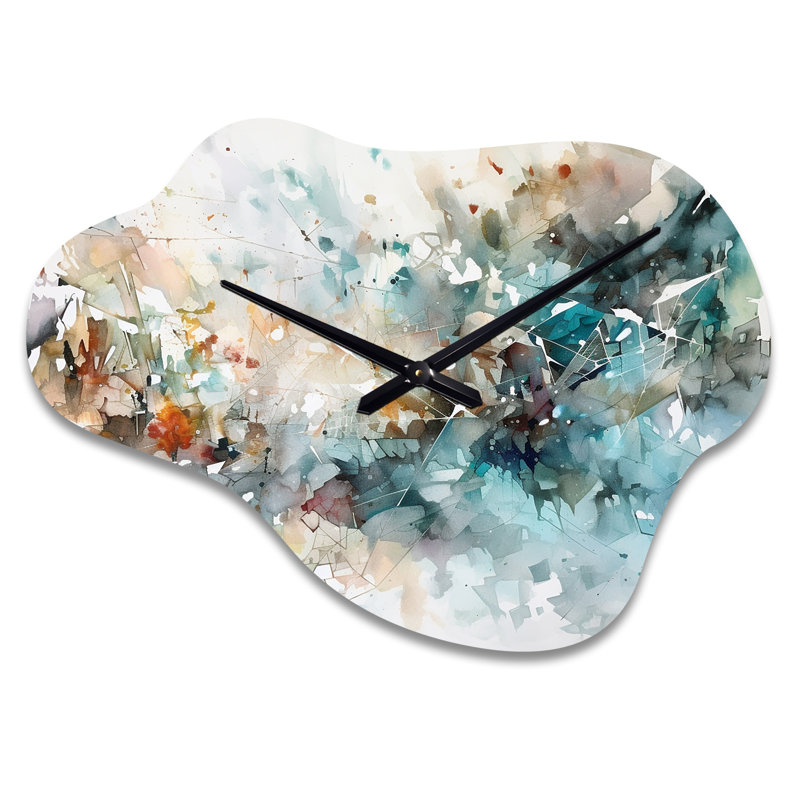 Qasim Vibrant Paint Eruption V - horloge murale asymétrique moderne en métal, impression d'horloge en nuage, Grand