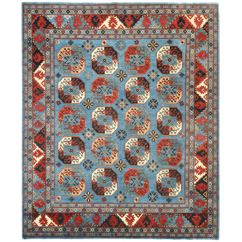 Tapis oriental tribal bleu 8 x 10 One-of-a-Kind