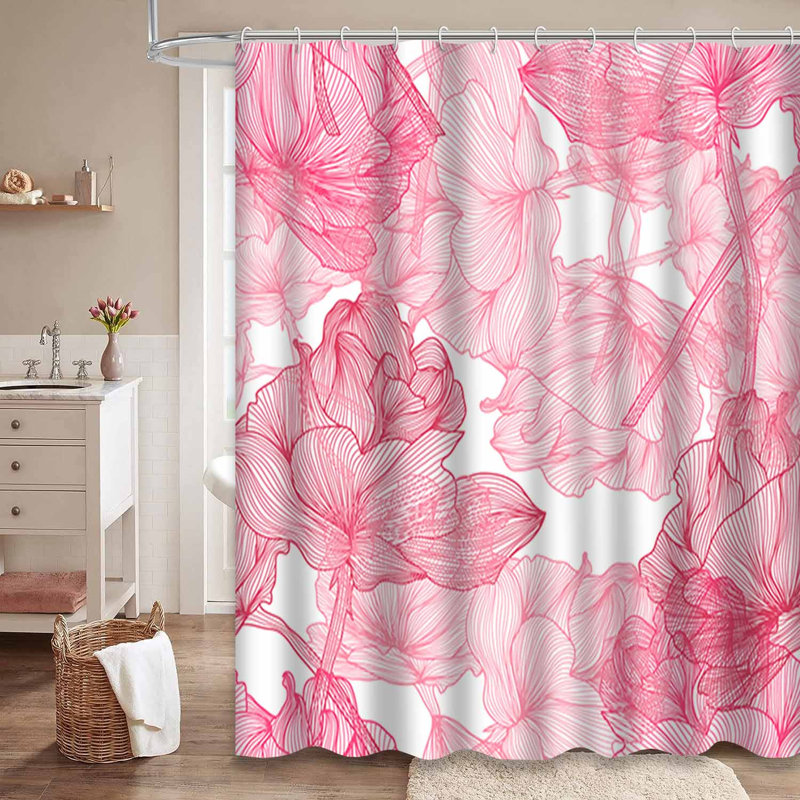 Rideau de douche imperméable à motif floral avec 12 crochets, L 72 po x l 72 po