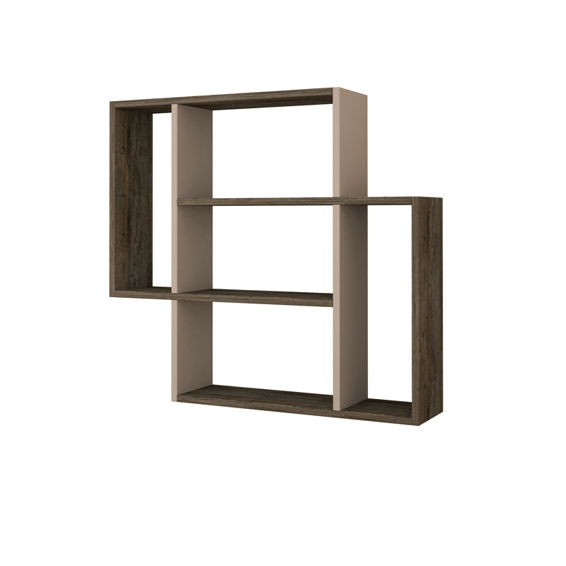 4 Piece Square Floating Shelf, Dark Coffee/Light Mocha