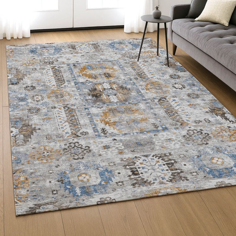 Premium Machine Washable Mayfield AMF2198 bohemian Rug, Gray, 8' x 10'