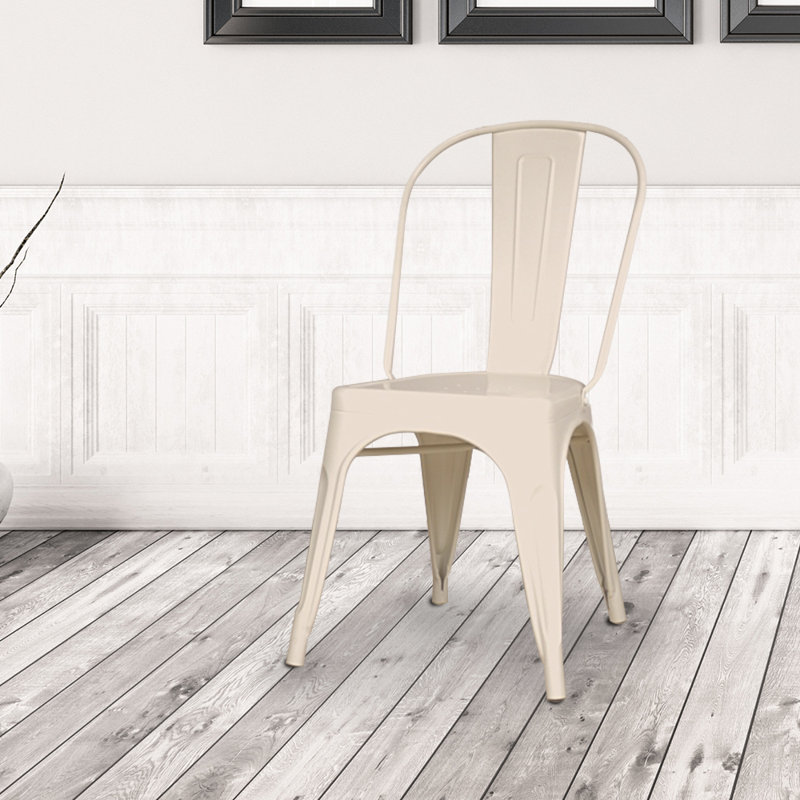 Chaise d'appoint empilable à dossier en lattes de métal, Ivoire