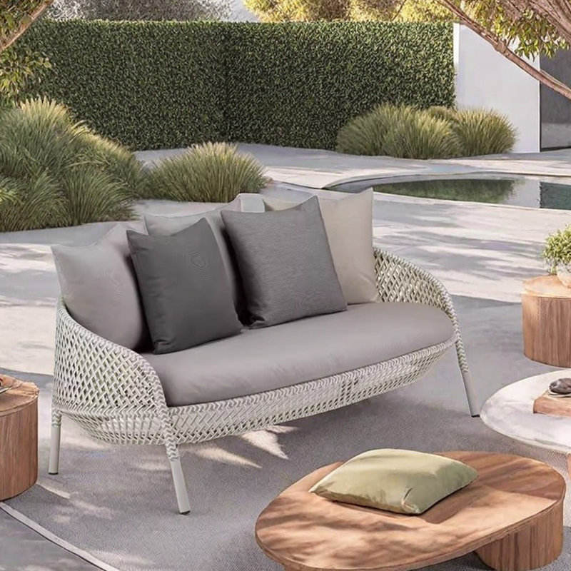 Merrilyn 62.2'' Wide L-Shaped Loveseat with Cushions, Grey, Ivory