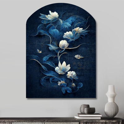 Chinese Blue And White Flowers IV - Floral Arch Shape Assymterical Wall Art