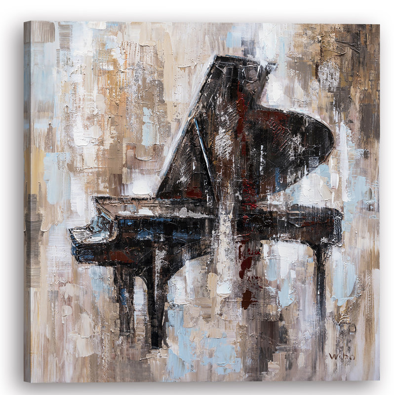 Piano brun - peinture sur toile tendue, H 20 po x l 20 po x P 1,5 po