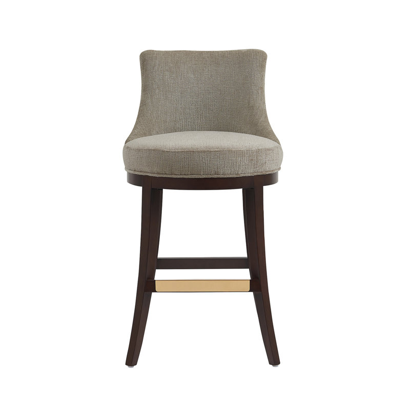 Tabouret de comptoir en chenille Lucia avec pieds en bois de hêtre, Taupe, Tabouret de bar (siège d'une hauteur de 29,4 po)