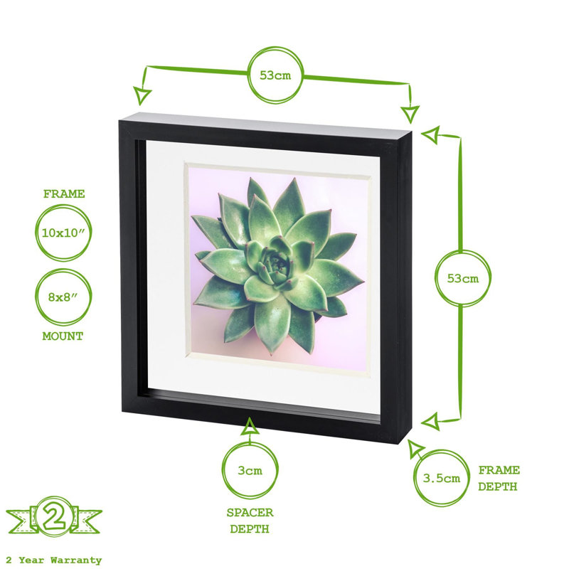 Nicola Spring - 3D Box Photo Frames - 10 x 10" with 8 x 8" Mount, White/White