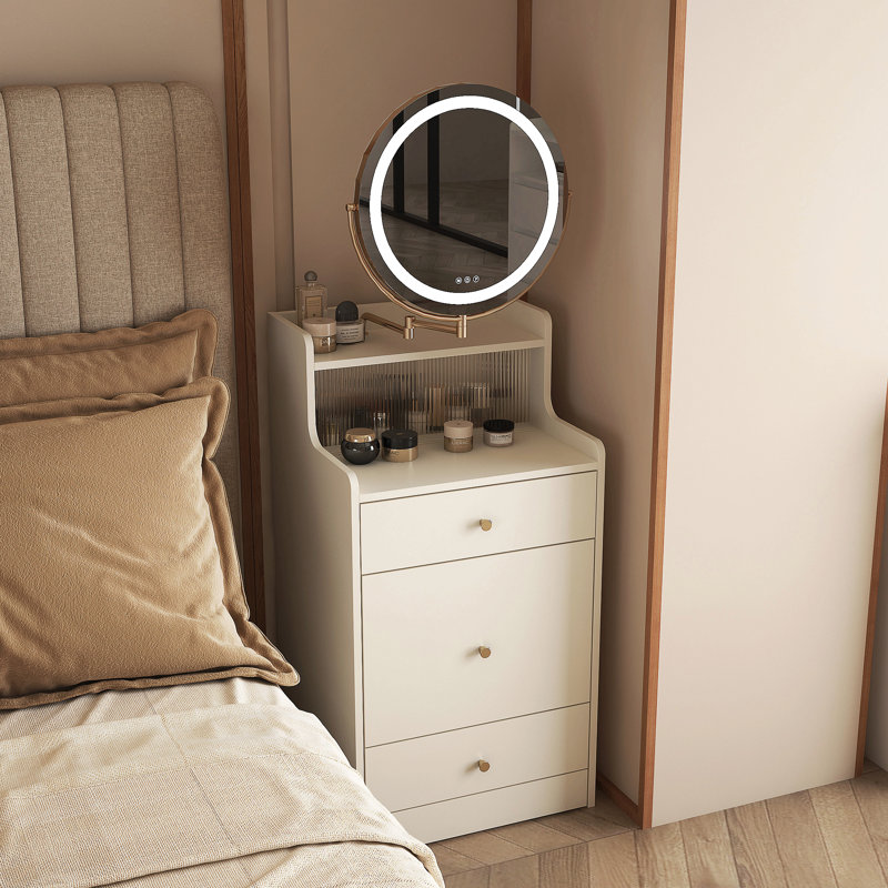 3 In 1 Vanity Desk With Mirror And Light ,Small Makeup Vanity Set With Charging Station, With 2 Drawers And Open Storage Space, With Upholstered Stool, Compact Dressing Table Writing Desk For Small Sp