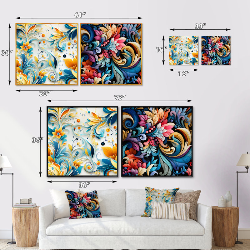 Tidworth - Ensemble de 2 collages floraux et botaniques carrés, H 30 po x l 61 po, Toile tendue