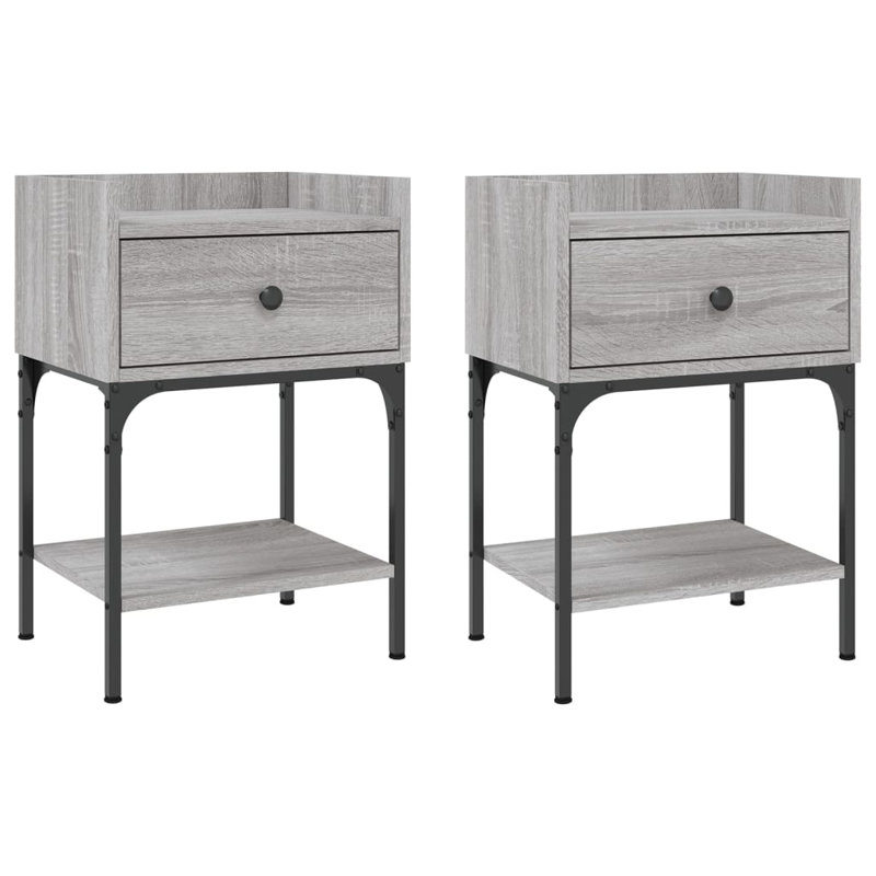 Shabari 40.5cm W Iron Bedside Table, Grey Sonoma, Individual