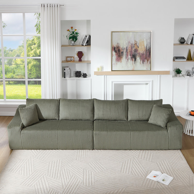 Canapé modulaire rembourré en velours côtelé avec 2 coussins Boneless, Beige