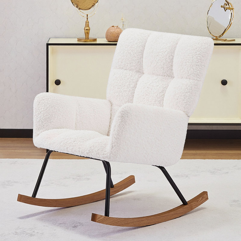 Chaise berçante rembourrée à haut dossier Off White Boucle - Fauteuil de chambre de bébé ergonomique