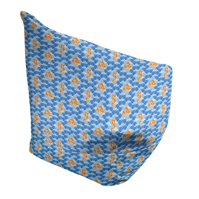Fauteuil à billes Leffel Koi, H 27 po x L 30 po x P 25 po, Housse de pouf, Bleu / orange