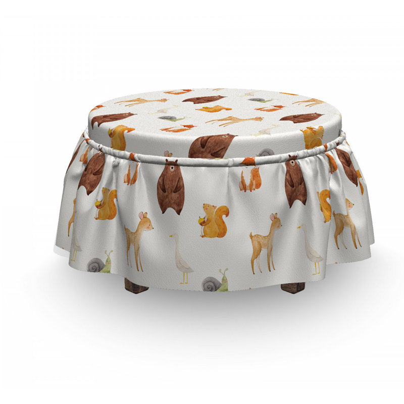 Housse pour repose-pieds baby animaux, Blanc bébés animaux / brun