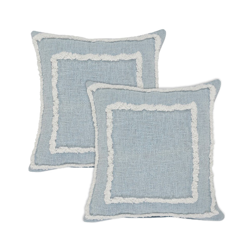 Casual Textured Border Cotton Pillow Set of 2, Sky Blue/White