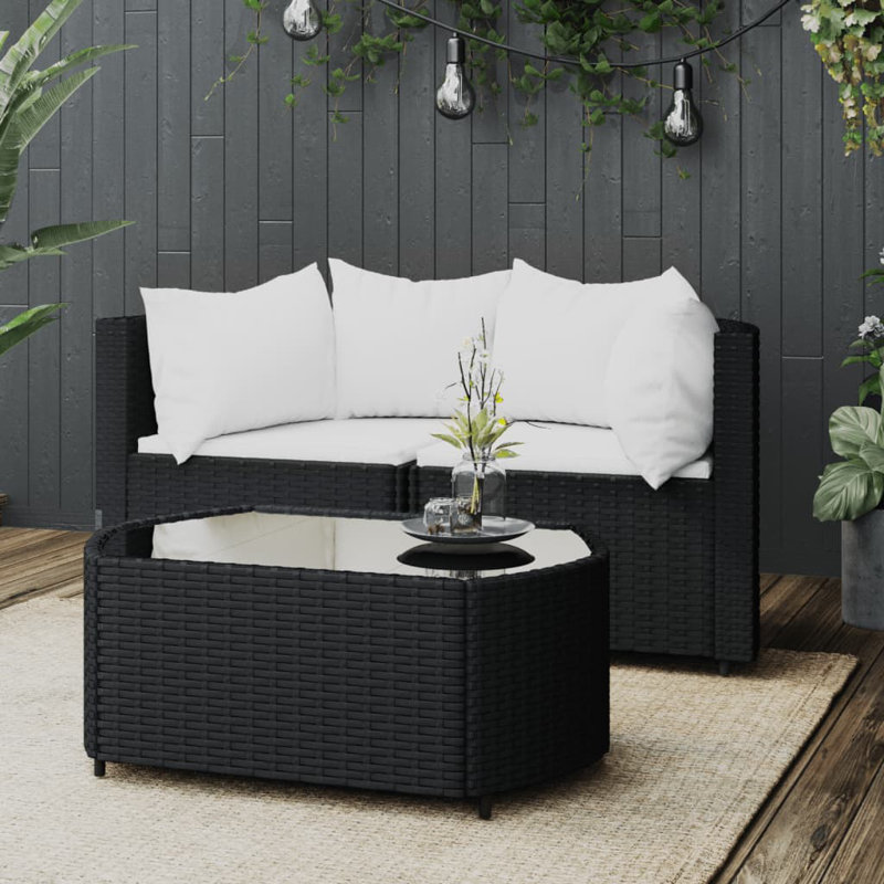 - Person Patio Conversation Set with Cushions, White, Black