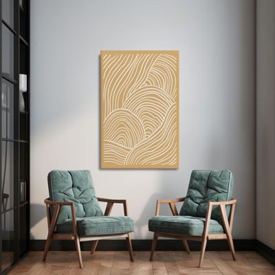 Art mural sur toile minimaliste abstrait encadré neutre jaune de 1 pièce, décor de maison moderne pour le salon
