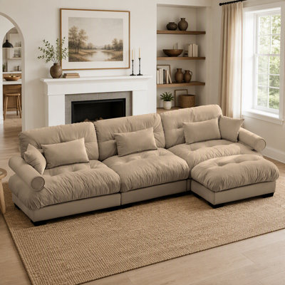 Canapé d'angle modulaire surdimensionné en velours ultra confortable avec pouf amovible, canapé nuage profond pour une détente ultime
