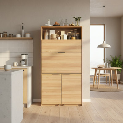 69''H Freestanding Kitchen Pantry With Power Outlet(Natural)