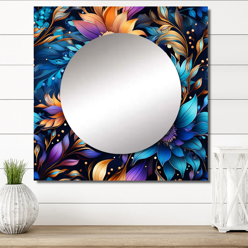 Motif mystique boho boho - grand miroir mural carré bohémien et éclectique pour chambre, 36 po x 36 po