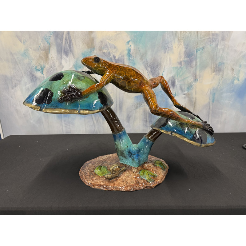 Sculptures & Beyond Frog on Mushroom Cast Bronze Sculpture – Lost-Wax Bronze with Hand-Applied Patina – Whimsical Nature & Garden Decorative Art for Home, Garden, Patio & Outdoor Décor – Mushroom Monarch – 20"H