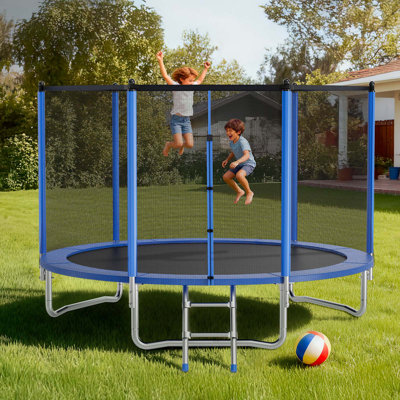 Outdoor Trampoline, 10FT Round Recreational Trampoline with Enclosure Net, ASTM Approved, Heavy Duty Trampolines, Max 330 lbs Weight Capacity, Anti-Rust Backyard Trampolines for Kids & Adults