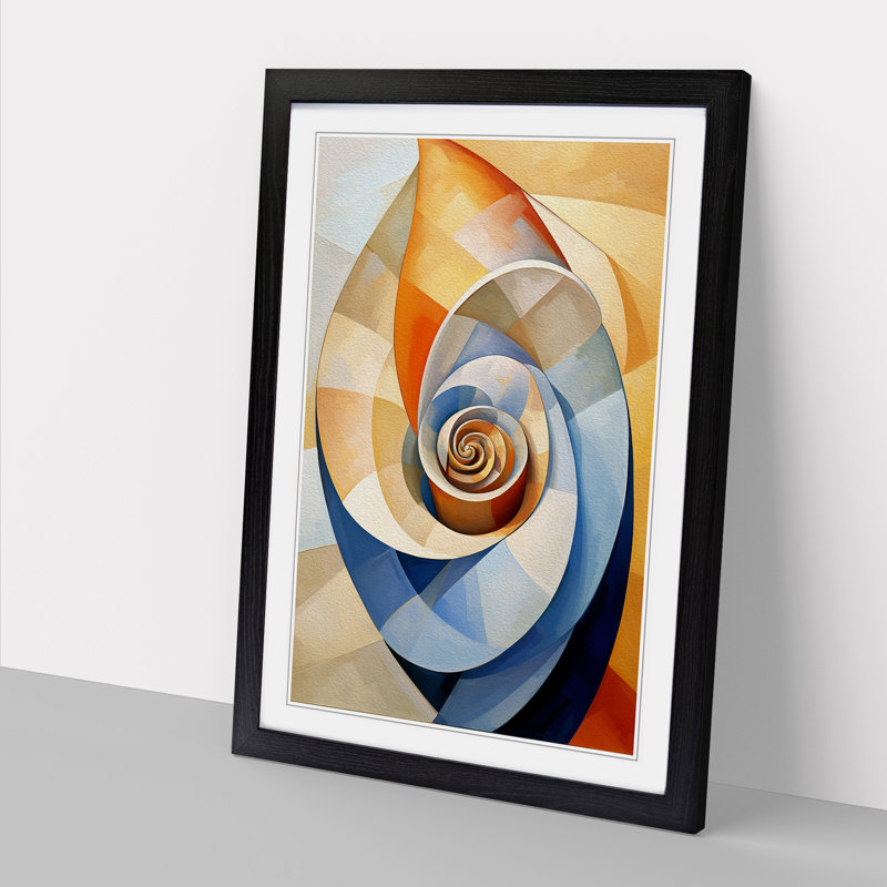 Seashell Cubism No.2 - Single Picture Frame Print on Wood, Black, 34cm H x 25cm W x 2cm D