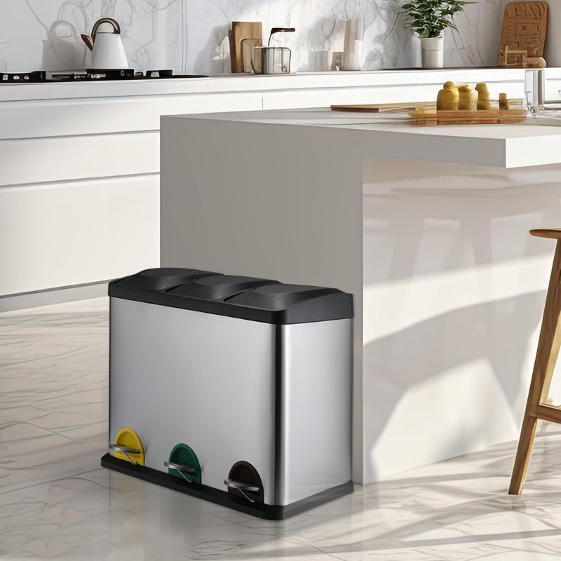 Gruffudd Stainless Steel Step On Kitchen Trash Can - 45L